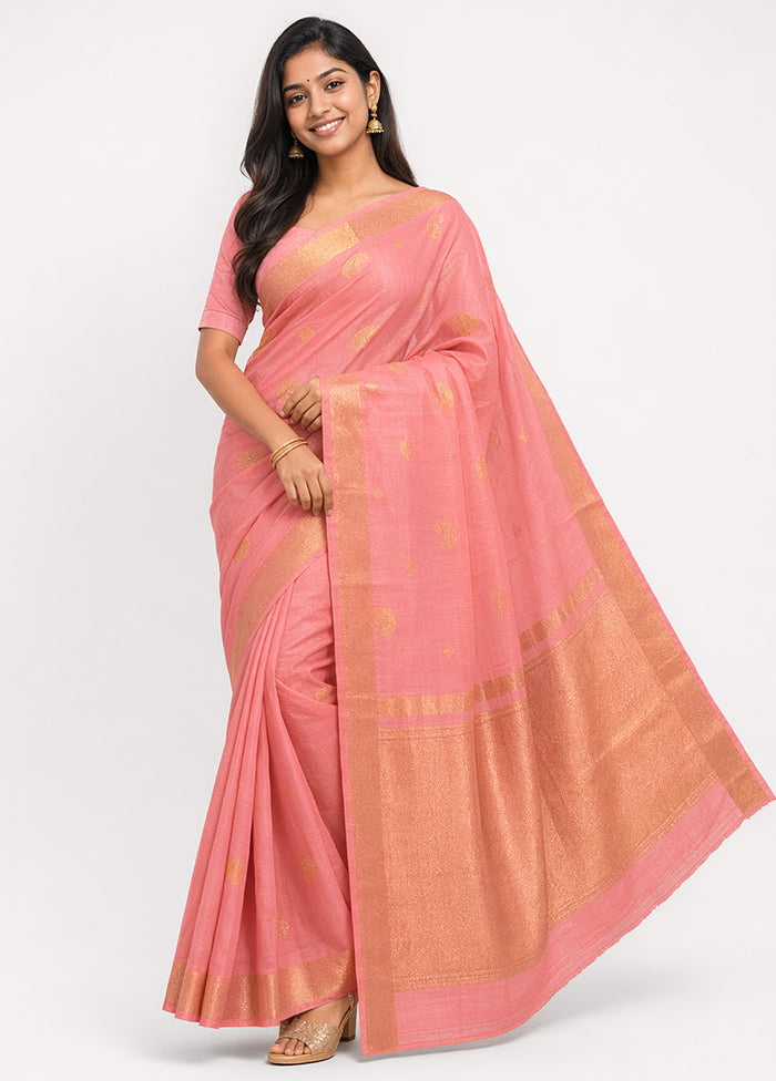 Pink Handloom Kanjivaram Pure Silk Saree With Blouse Piece
