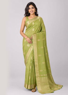 Green Handloom Kanjivaram Pure Silk Saree With Blouse Piece