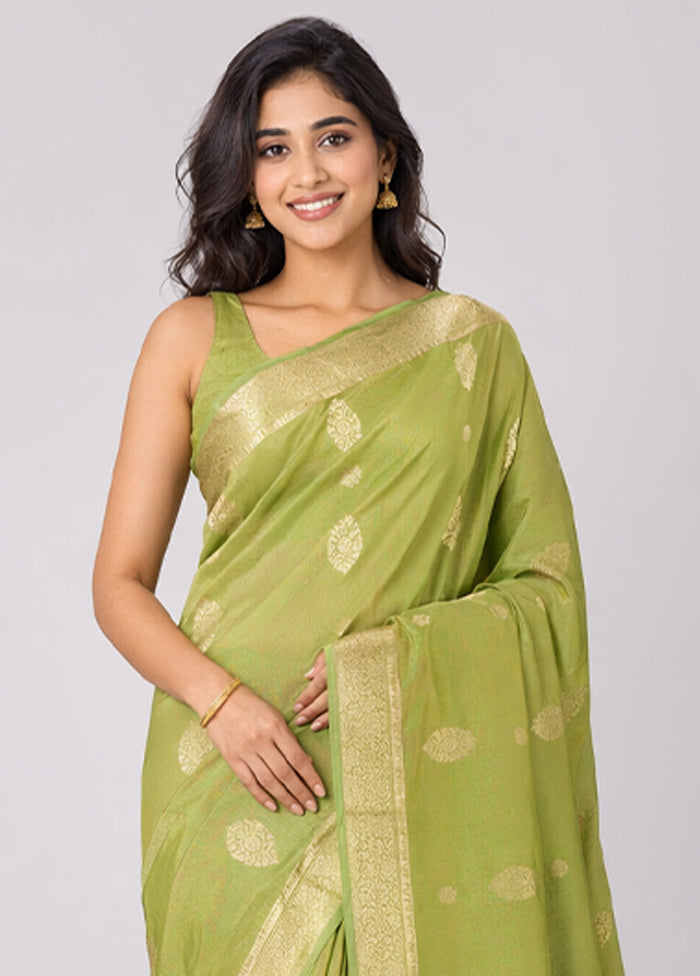 Green Handloom Kanjivaram Pure Silk Saree With Blouse Piece