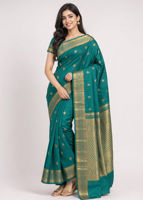 Green Handloom Kanjivaram Pure Silk Saree With Blouse Piece