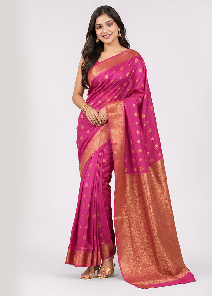Purple Handloom Kanjivaram Pure Silk Saree With Blouse Piece