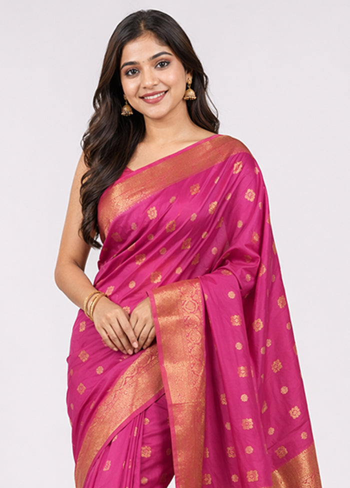 Purple Handloom Kanjivaram Pure Silk Saree With Blouse Piece