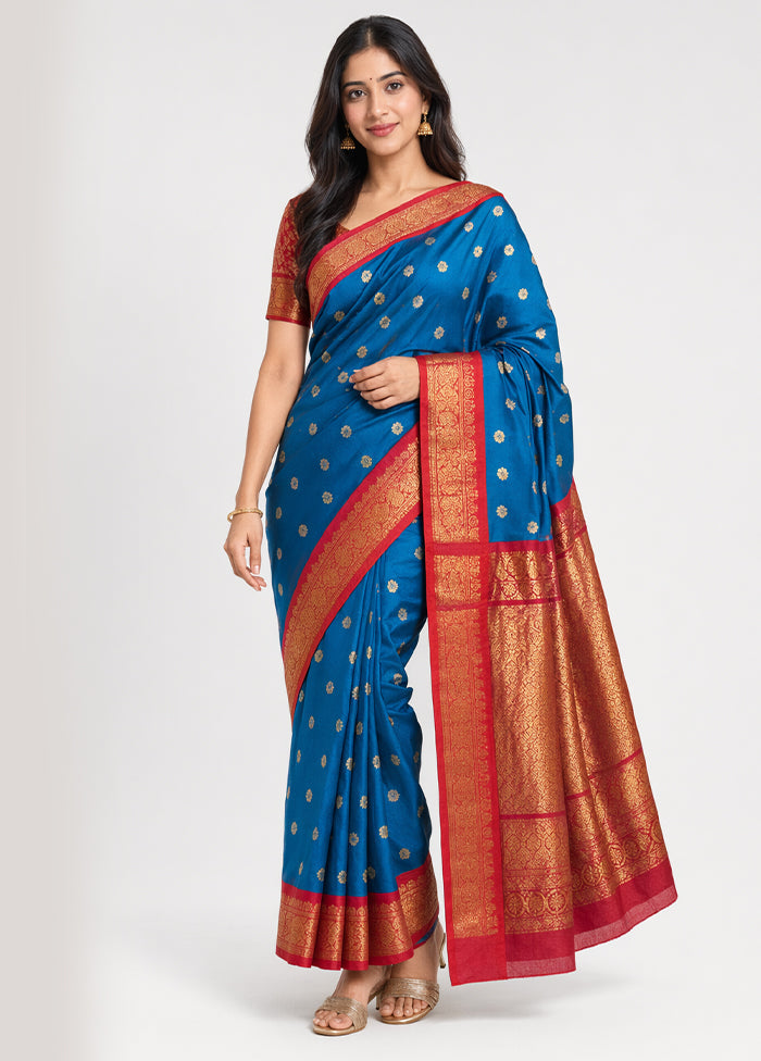 Blue Kanjivaram Silk Saree With Blouse Piece
