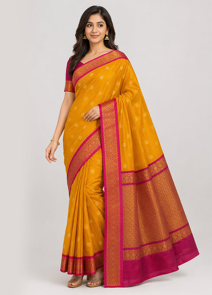 Yellow Kanjivaram Silk Saree With Blouse Piece
