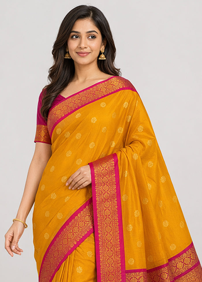 Yellow Kanjivaram Silk Saree With Blouse Piece
