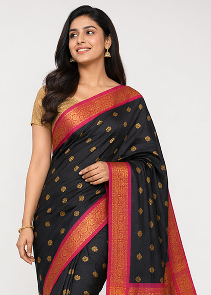 Black Kanjivaram Silk Saree With Blouse Piece