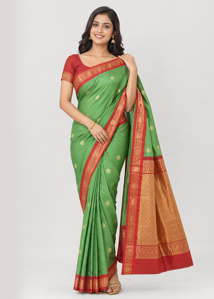 Green Kanjivaram Silk Saree With Blouse Piece