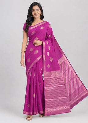 Purple Handloom Kanchipuram Pure Silk Saree With Blouse Piece