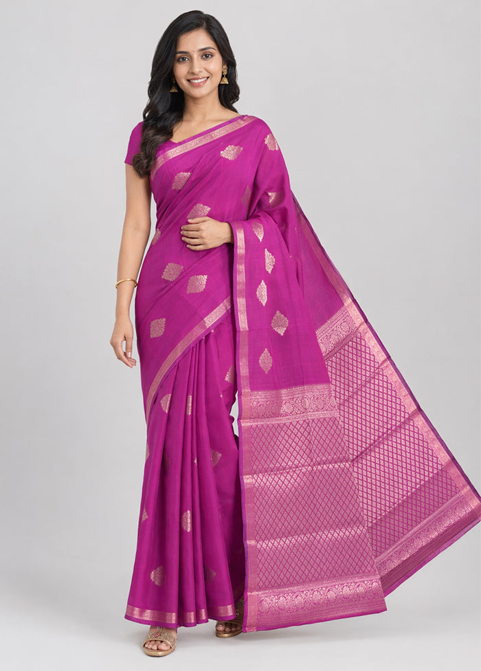 Purple Handloom Kanchipuram Pure Silk Saree With Blouse Piece