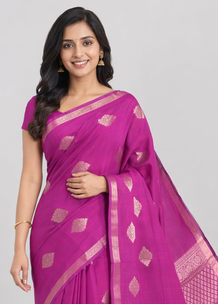Purple Handloom Kanchipuram Pure Silk Saree With Blouse Piece