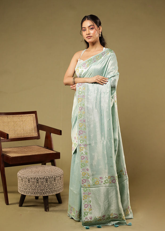 Blue Tissue Silk Saree With Blouse Piece
