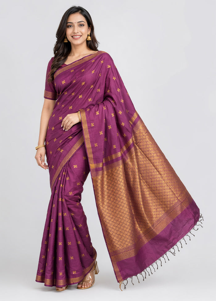 Purple Kanjivaram Silk Saree With Blouse Piece