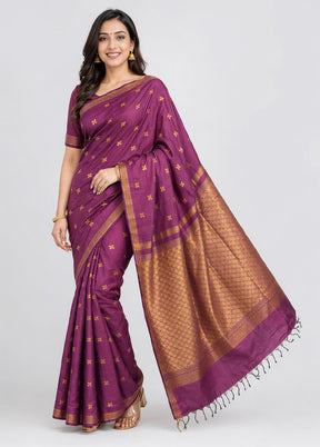 Purple Kanjivaram Silk Saree With Blouse Piece