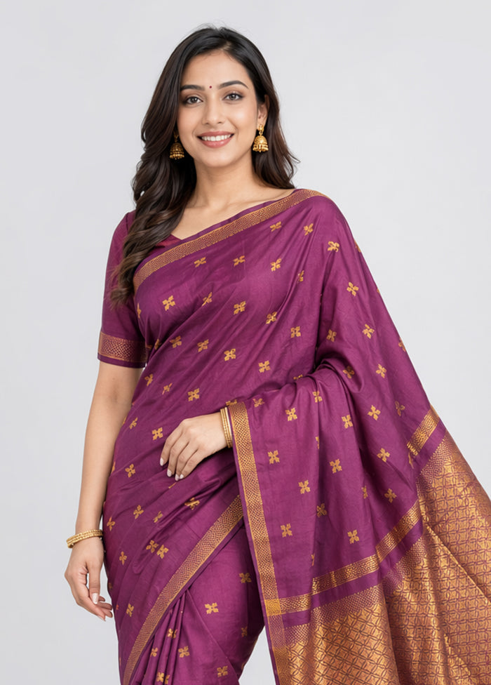Purple Kanjivaram Silk Saree With Blouse Piece