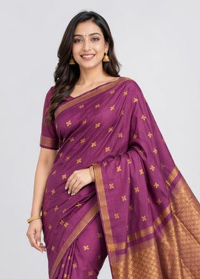 Purple Kanjivaram Silk Saree With Blouse Piece