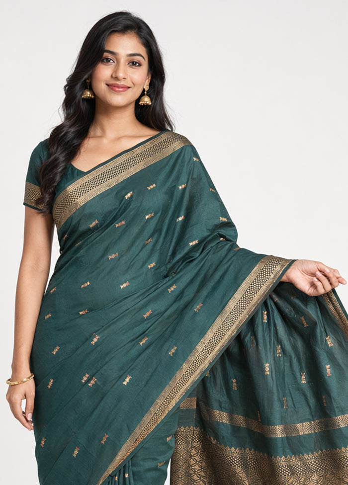 Green Kanjivaram Silk Saree With Blouse Piece
