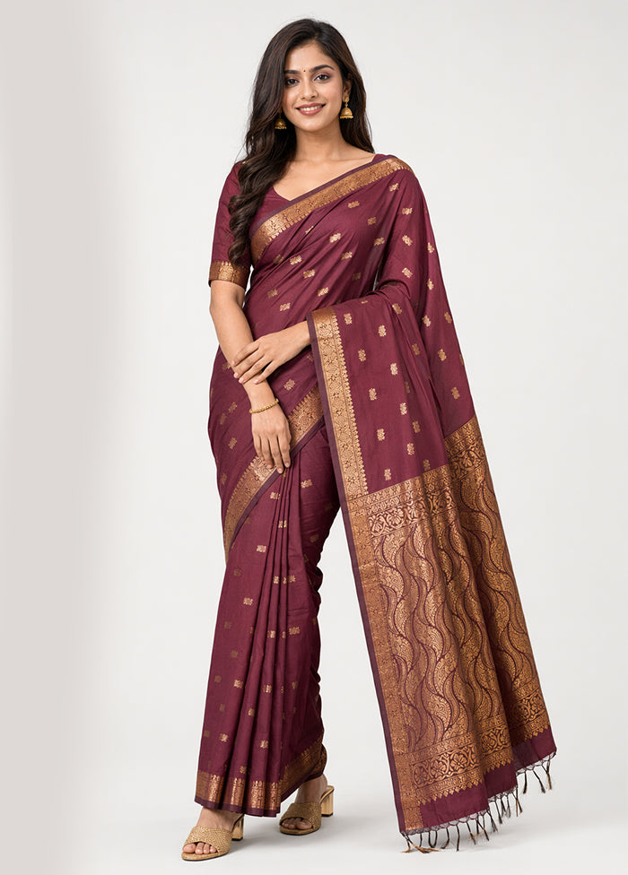 Maroon Kanjivaram Silk Saree With Blouse Piece