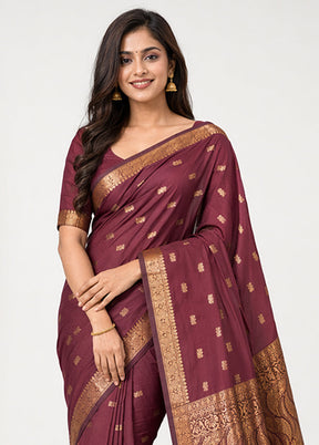 Maroon Kanjivaram Silk Saree With Blouse Piece