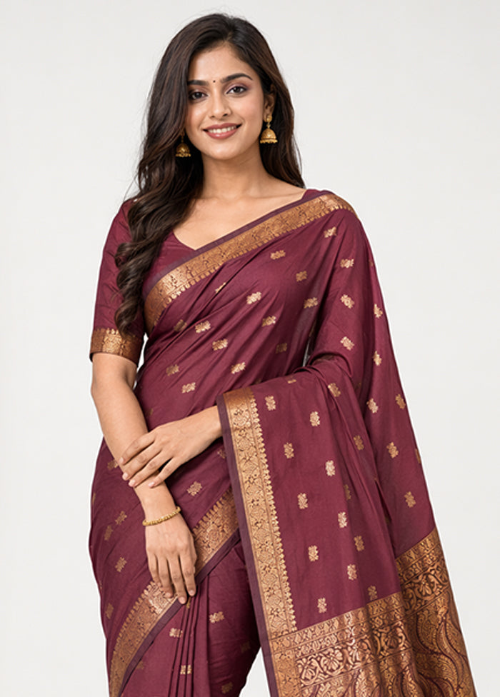 Maroon Kanjivaram Silk Saree With Blouse Piece