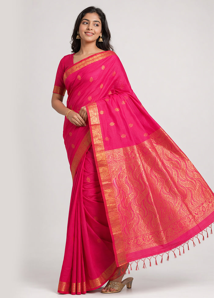 Pink Kanjivaram Silk Saree With Blouse Piece