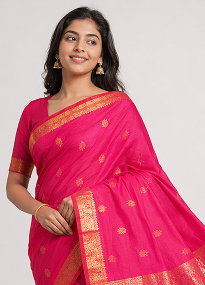 Pink Kanjivaram Silk Saree With Blouse Piece