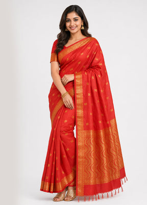 Red Kanjivaram Silk Saree With Blouse Piece