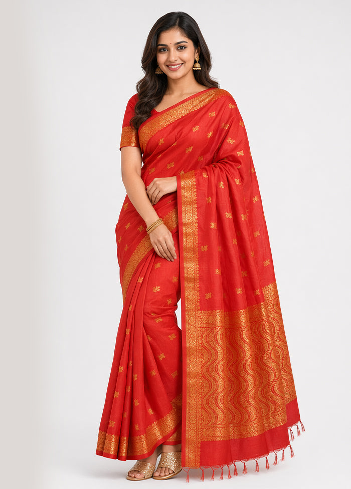 Red Kanjivaram Silk Saree With Blouse Piece