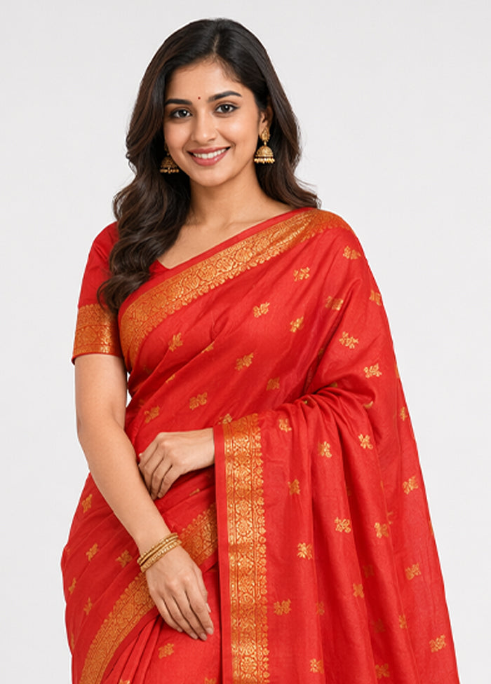 Red Kanjivaram Silk Saree With Blouse Piece
