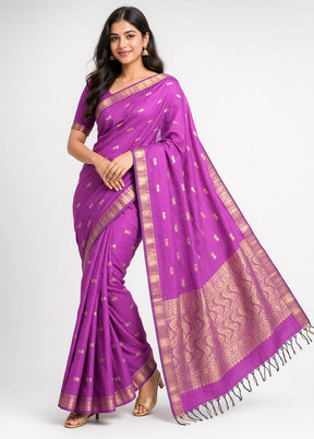 Purple Kanjivaram Silk Saree With Blouse Piece