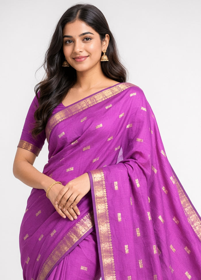 Purple Kanjivaram Silk Saree With Blouse Piece