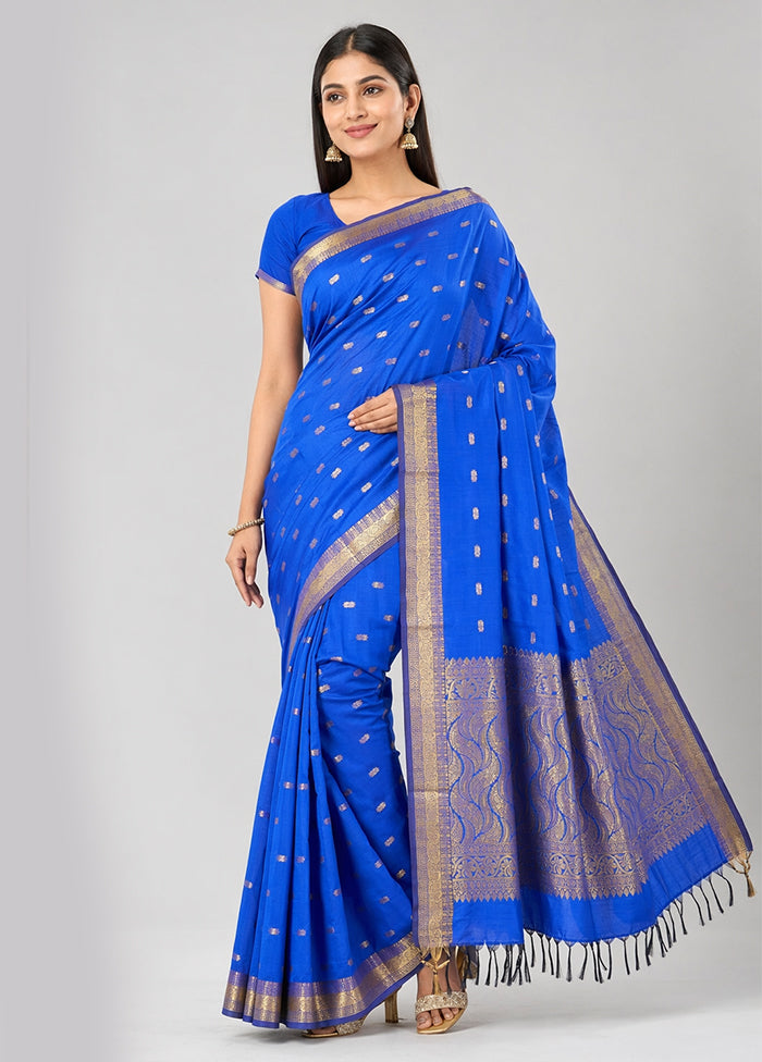 Blue Kanjivaram Silk Saree With Blouse Piece