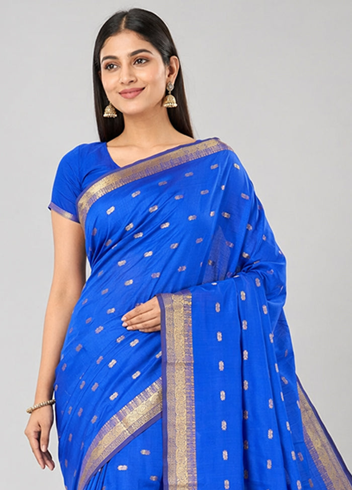 Blue Kanjivaram Silk Saree With Blouse Piece