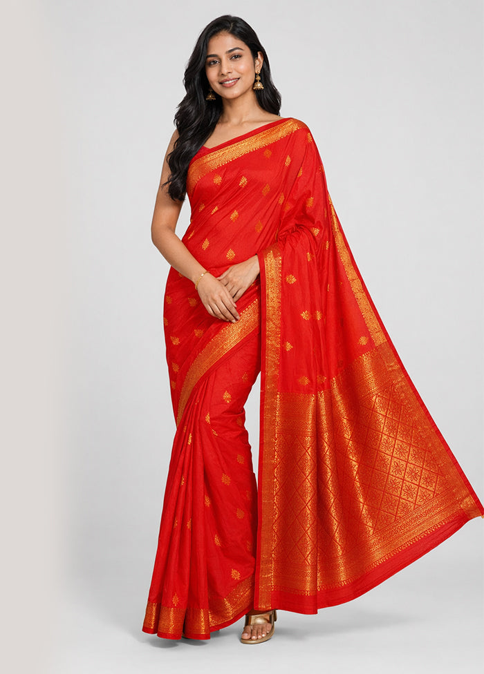 Red Kanjivaram Silk Saree With Blouse Piece