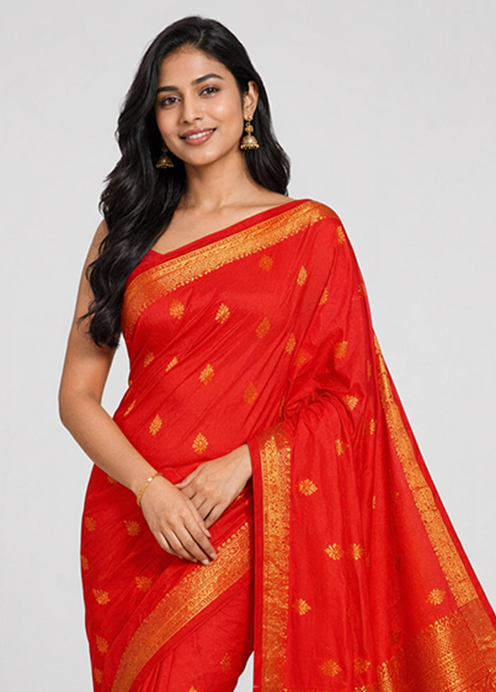 Red Kanjivaram Silk Saree With Blouse Piece