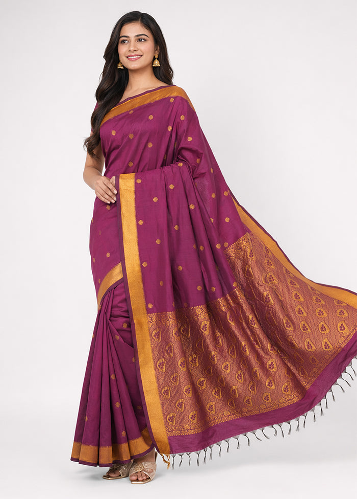 Purple Kanjivaram Silk Saree With Blouse Piece