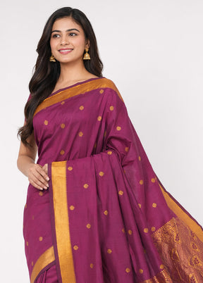 Purple Kanjivaram Silk Saree With Blouse Piece