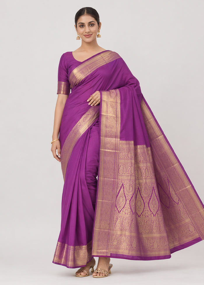 Purple Kanjivaram Silk Saree With Blouse Piece