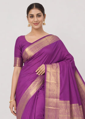 Purple Kanjivaram Silk Saree With Blouse Piece