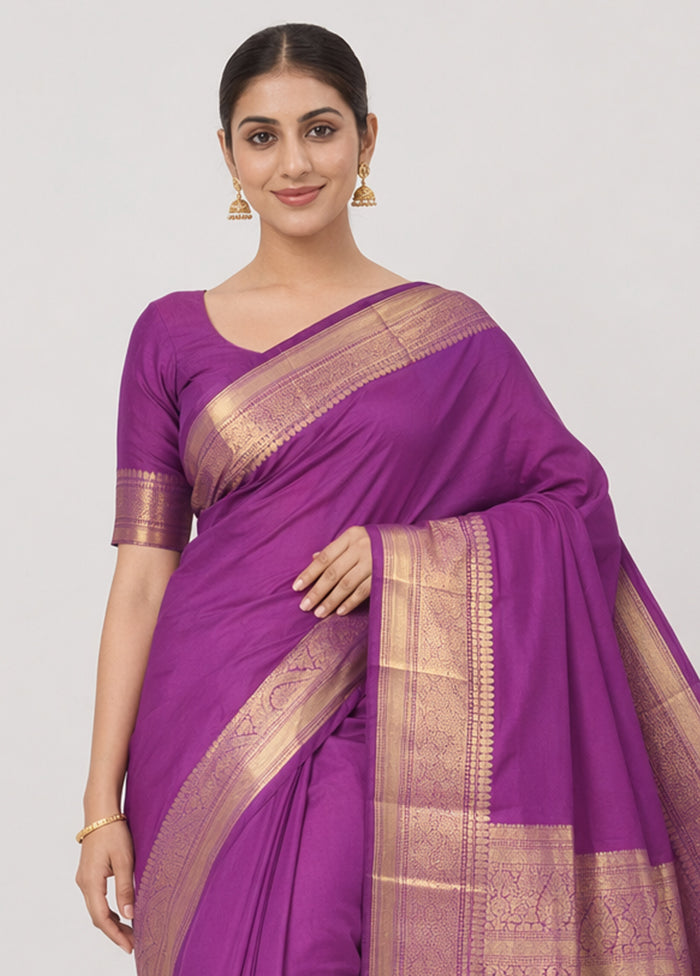 Purple Kanjivaram Silk Saree With Blouse Piece