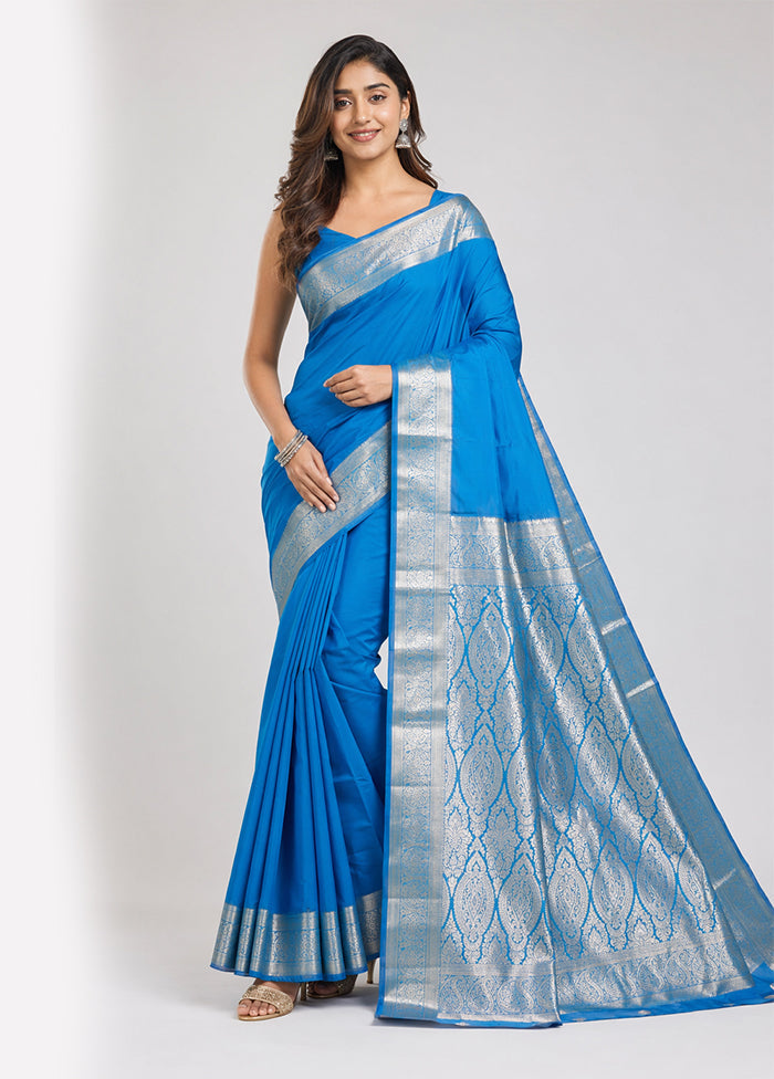 Blue Kanjivaram Silk Saree With Blouse Piece