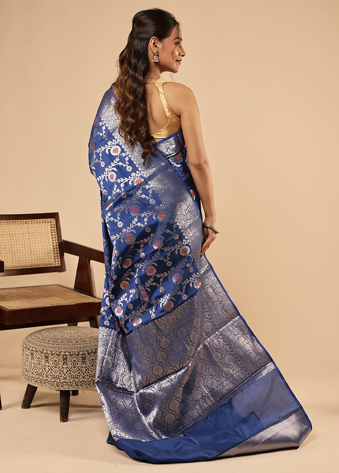 Blue Dupion Silk Saree With Blouse Piece