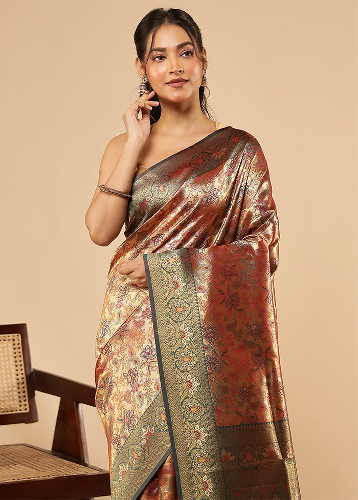 Gold Dupion Silk Saree With Blouse Piece
