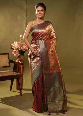 Gold Dupion Silk Saree With Blouse Piece