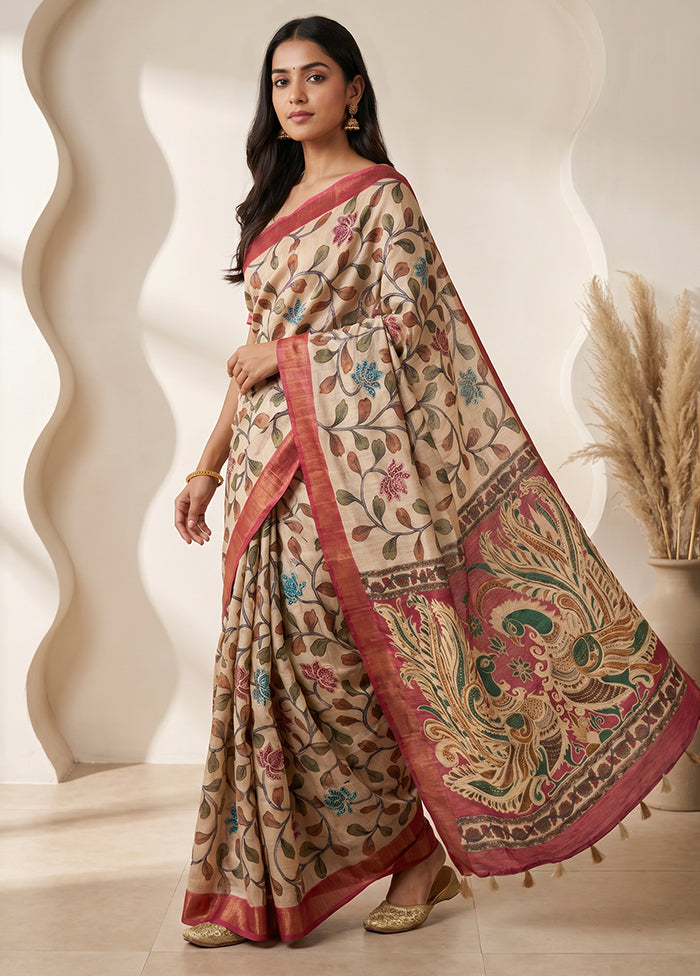 Pink Tussar Silk Saree With Blouse Piece
