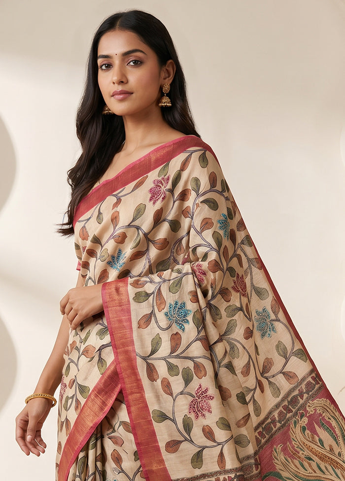 Pink Tussar Silk Saree With Blouse Piece