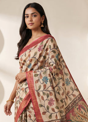 Pink Tussar Silk Saree With Blouse Piece