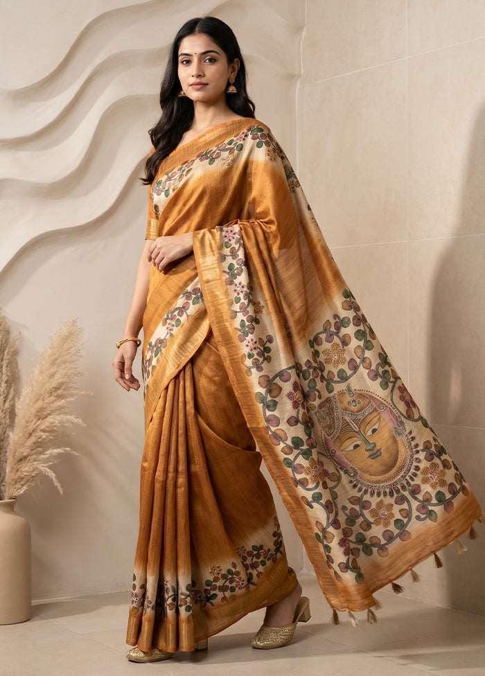 Yellow Tussar Silk Saree With Blouse Piece