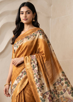 Yellow Tussar Silk Saree With Blouse Piece