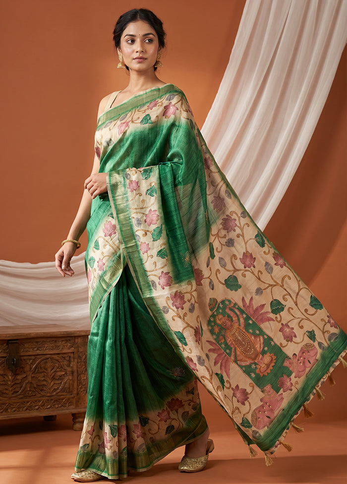 Cream Tussar Silk Saree With Blouse Piece