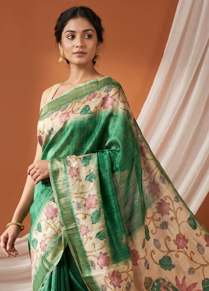 Cream Tussar Silk Saree With Blouse Piece